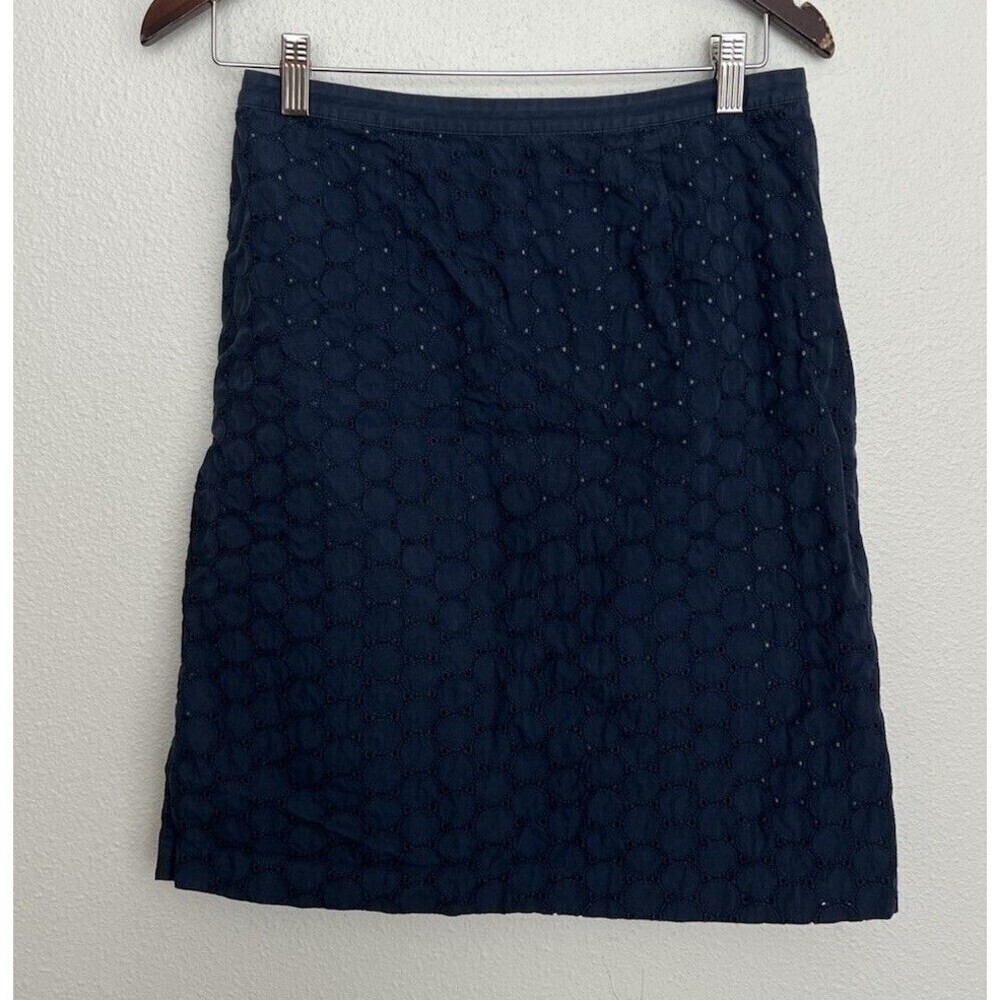 BODEN Pencil Eyelet Cotton Skirt Navy Blue Coastal Nautical Prep Women’s Size 6R